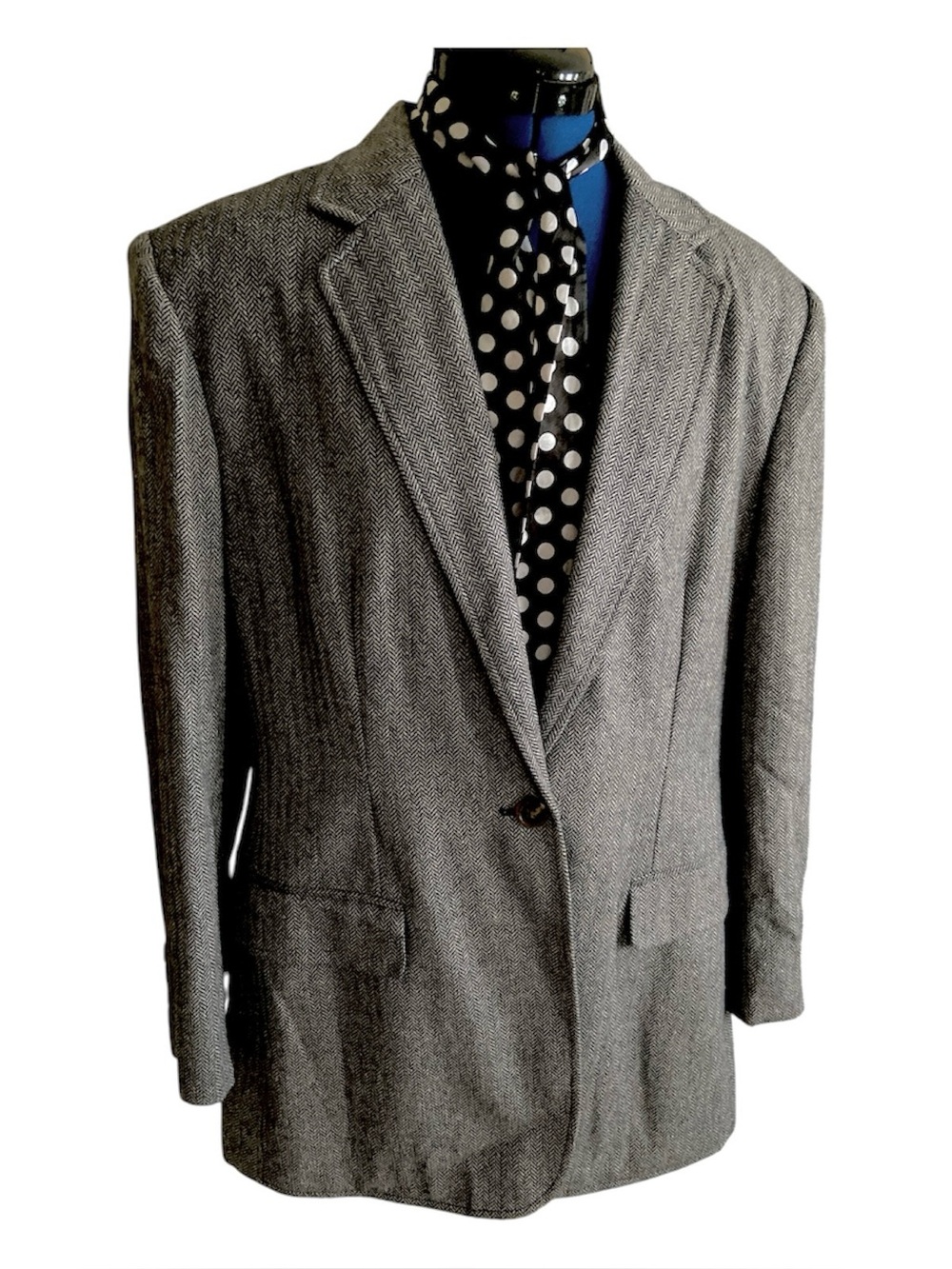 Lauren Ralph Lauren Herringbone Long Blazer 16 Silk Wool Linen Blend